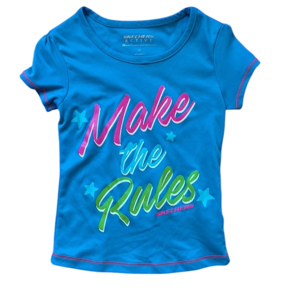 Skechers Blue and Pink Short Sleeve Tee with Colorful Print graphic tee size 3T - Picture 1 of 5